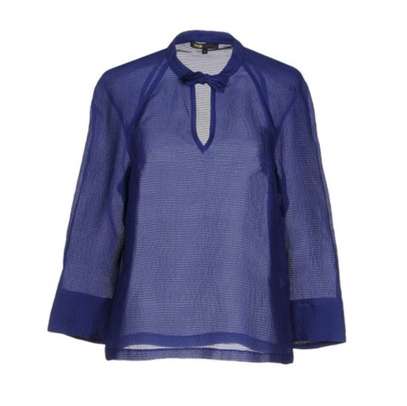 Maje Tops - Maje Silk Bow Tie Collar Long Sleeve Blouse Size 6 Blue